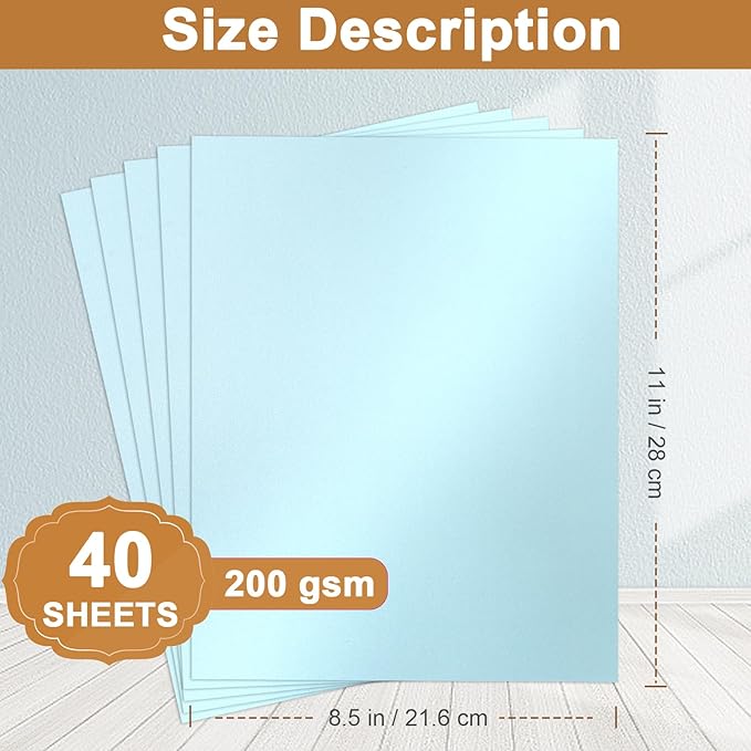 Silunkia 40 Sheets Blue Shimmer Cardstock 8.5 x 11 Metallic Paper, 75lb light - Image 2
