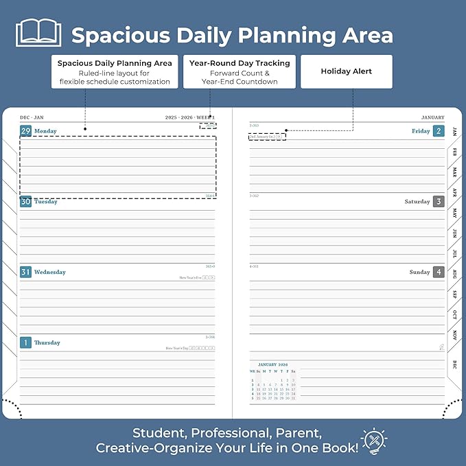 IN-LUXPRO Planner 2026 Daily Weekly and Monthly, 12 Months Spiral Bound - Image 3