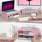 TEAMIX Pink Monitor Stand Riser-2 Pack, Wood 2 Tier Adjustable Monitor Stand - Image 3