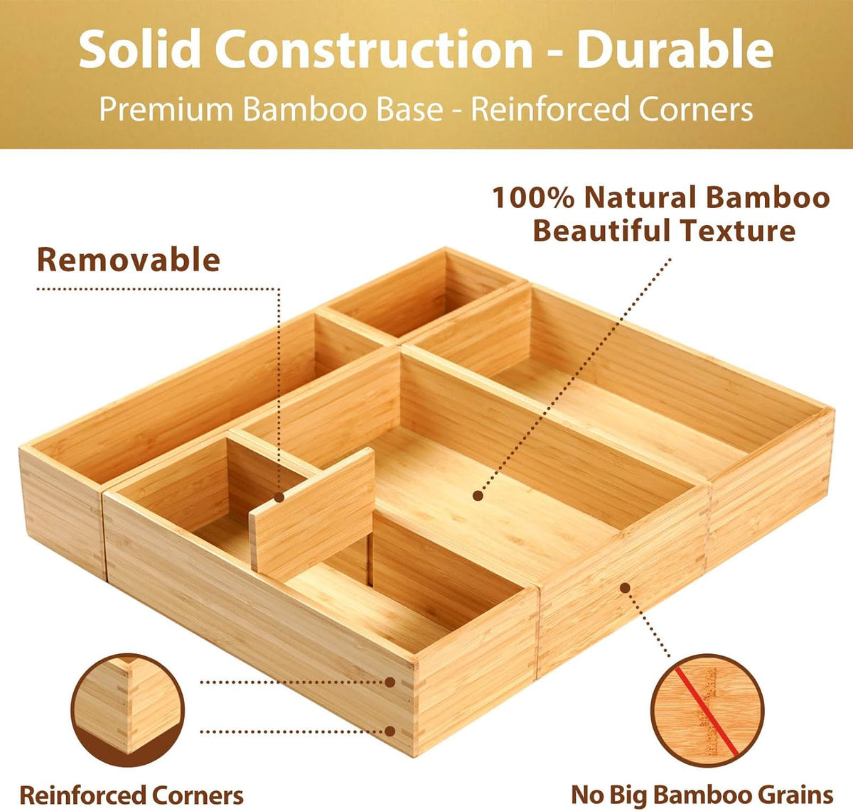 Umilife Drawer Organizer Storage Boxes, 2.5" High Bamboo Drawer Dividers...