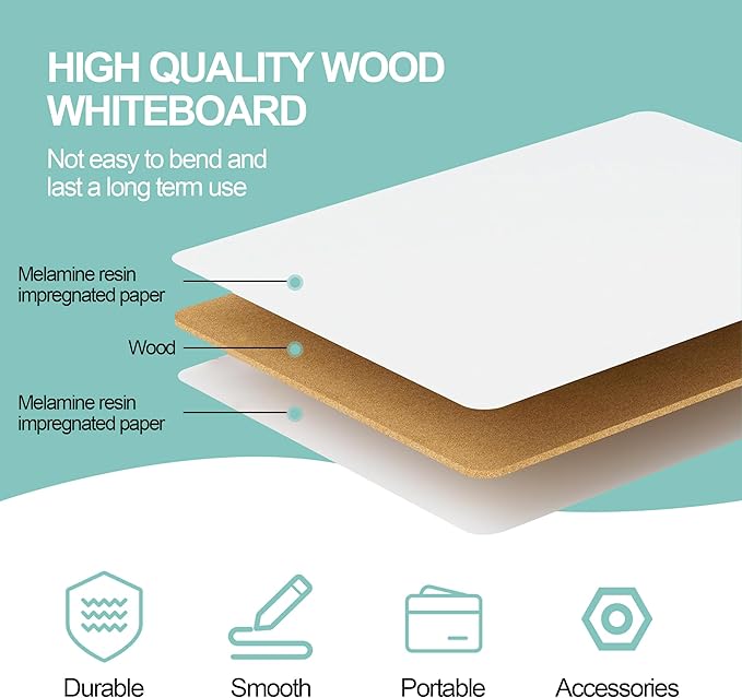 30 Pack Small White Boards, Teacher School, Include 30 Markers, 30 Erasers - Image 6