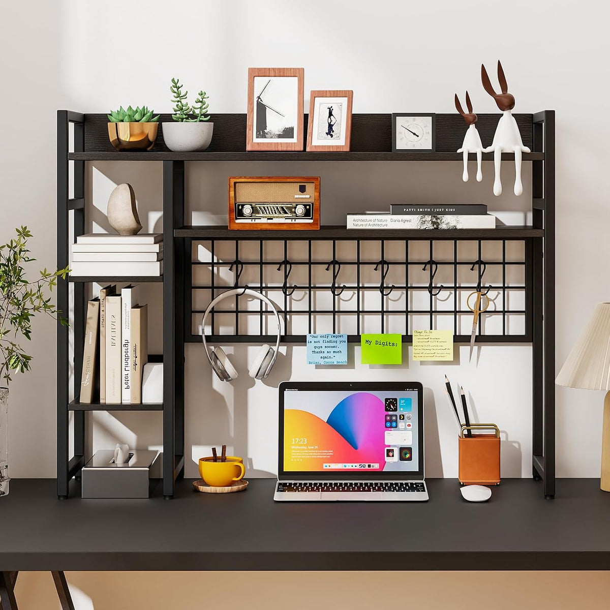 GOFLAME Desktop Bookshelf, 37 Inch Desk Shelf for Computer Monitor, 4-Tier De...