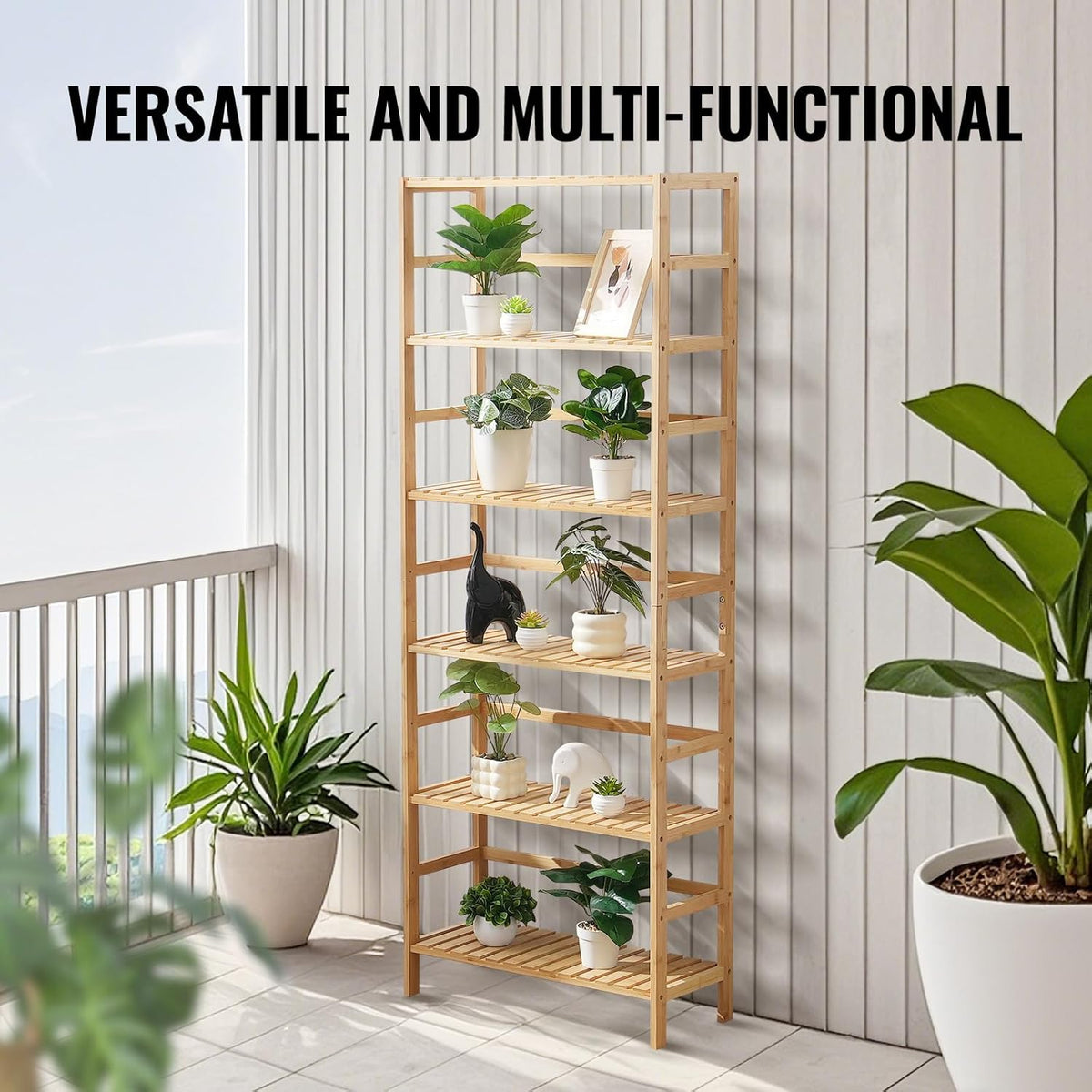 VEVOR 6-Tier Bamboo Shelf, Open Wood Bookshelf, Display Storage Rack Organize...