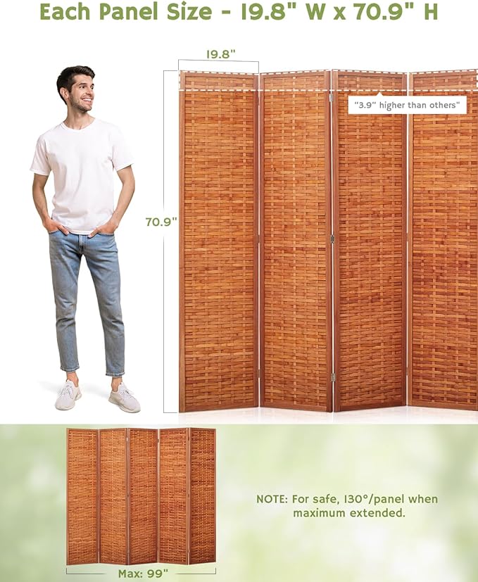 JOSTYLE 6ft Folding Privacy Screens 5-Panel Freestanding Room Dividers - Image 2