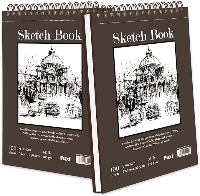 9" x 12" Sketch Book, Top Spiral Bound Sketch Pad, 2 Packs 100 Sheets Each by SketchBook