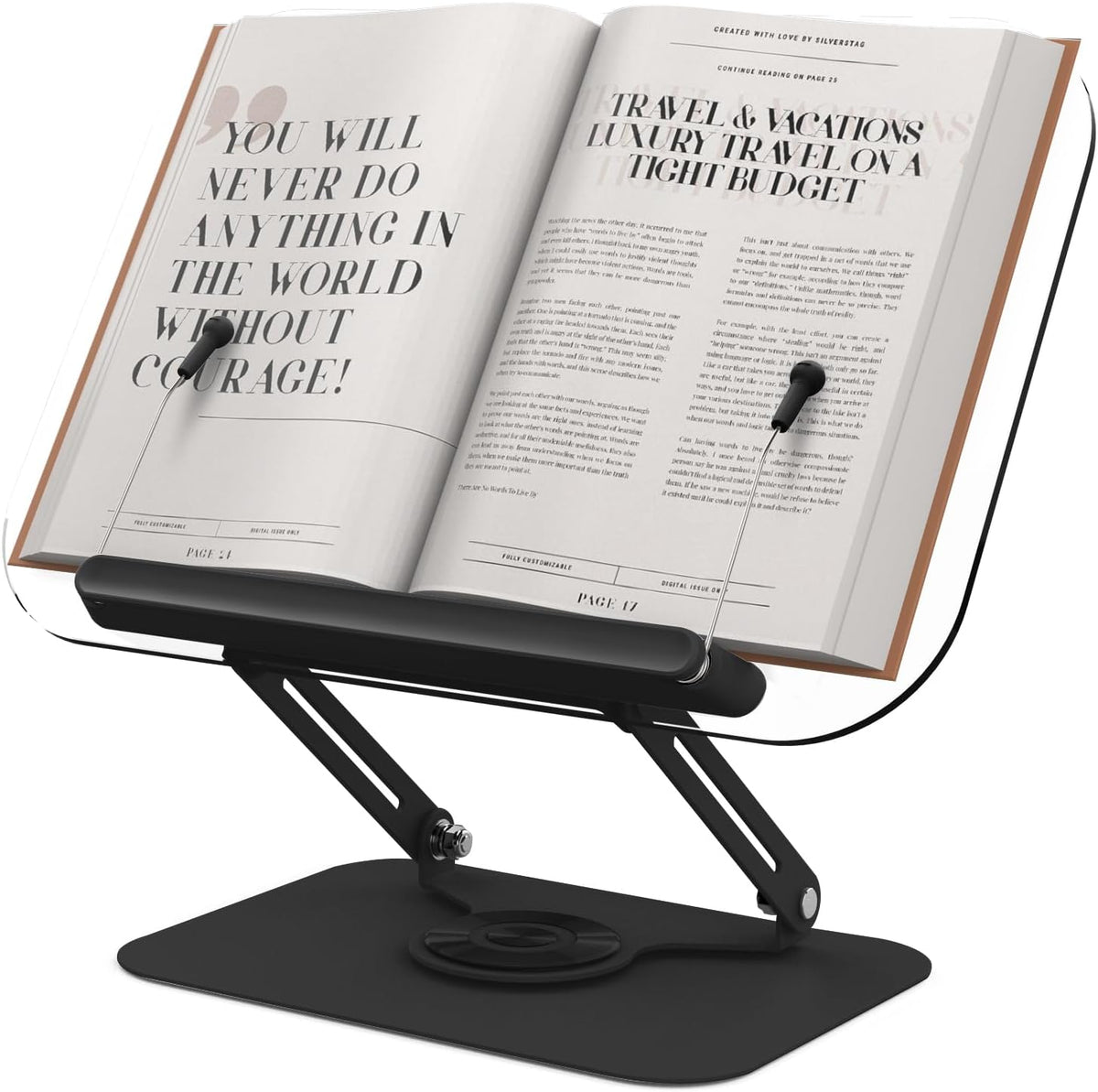 Acrylic Book Stand for Reading Hands Free - Adjustable 360° Rotating Cookbook...