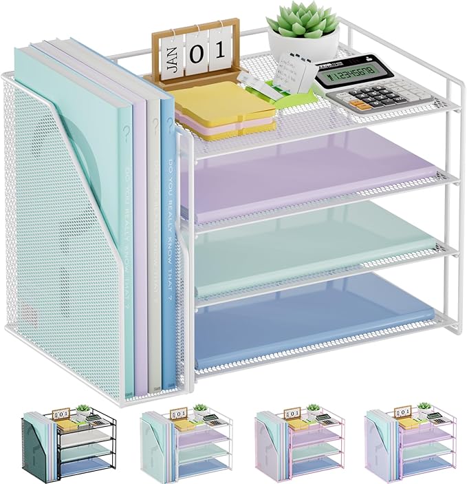 Marbrasse Desk Organizer and Accessories，4-Tier Paper Letter Tray Organizer by Marbrasse