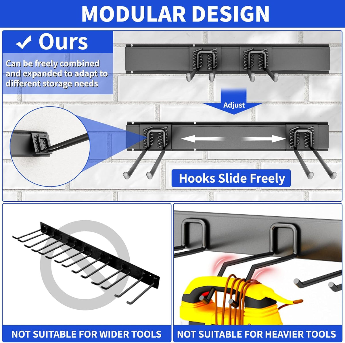 garage tool organizer wall mount, 48 inch heavy, close-up detail