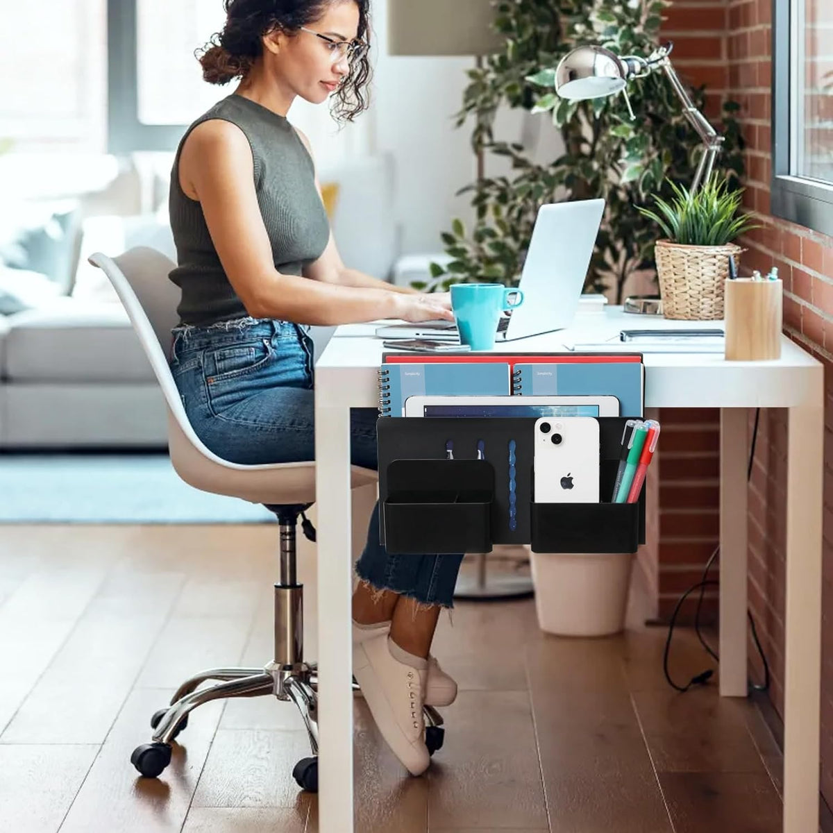 MAXECHO Desk Side Storage, Under Desk Laptop Mount, Table Side Hanging File O...