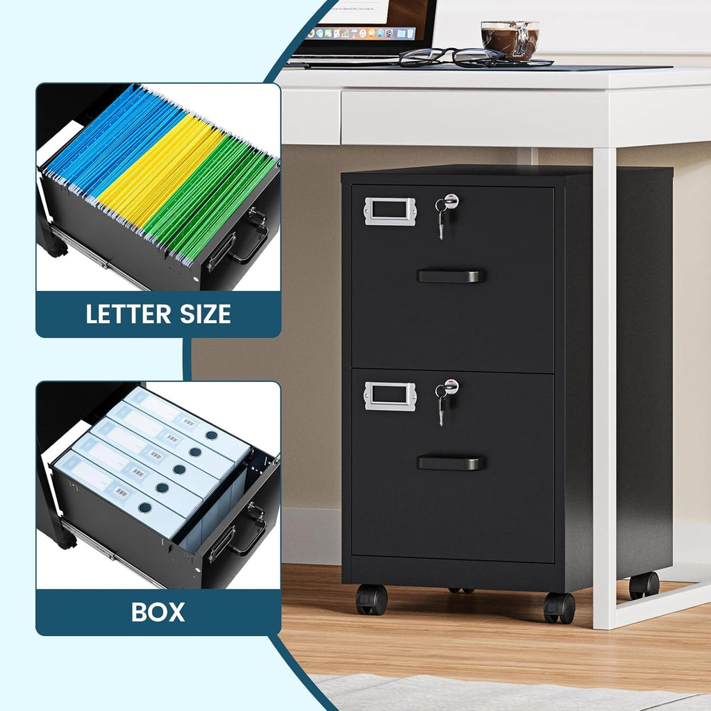 miiiko 2 drawer file cabinet with lock, vertical, side view
