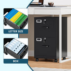 miiiko 2 drawer file cabinet with lock, vertical, side view