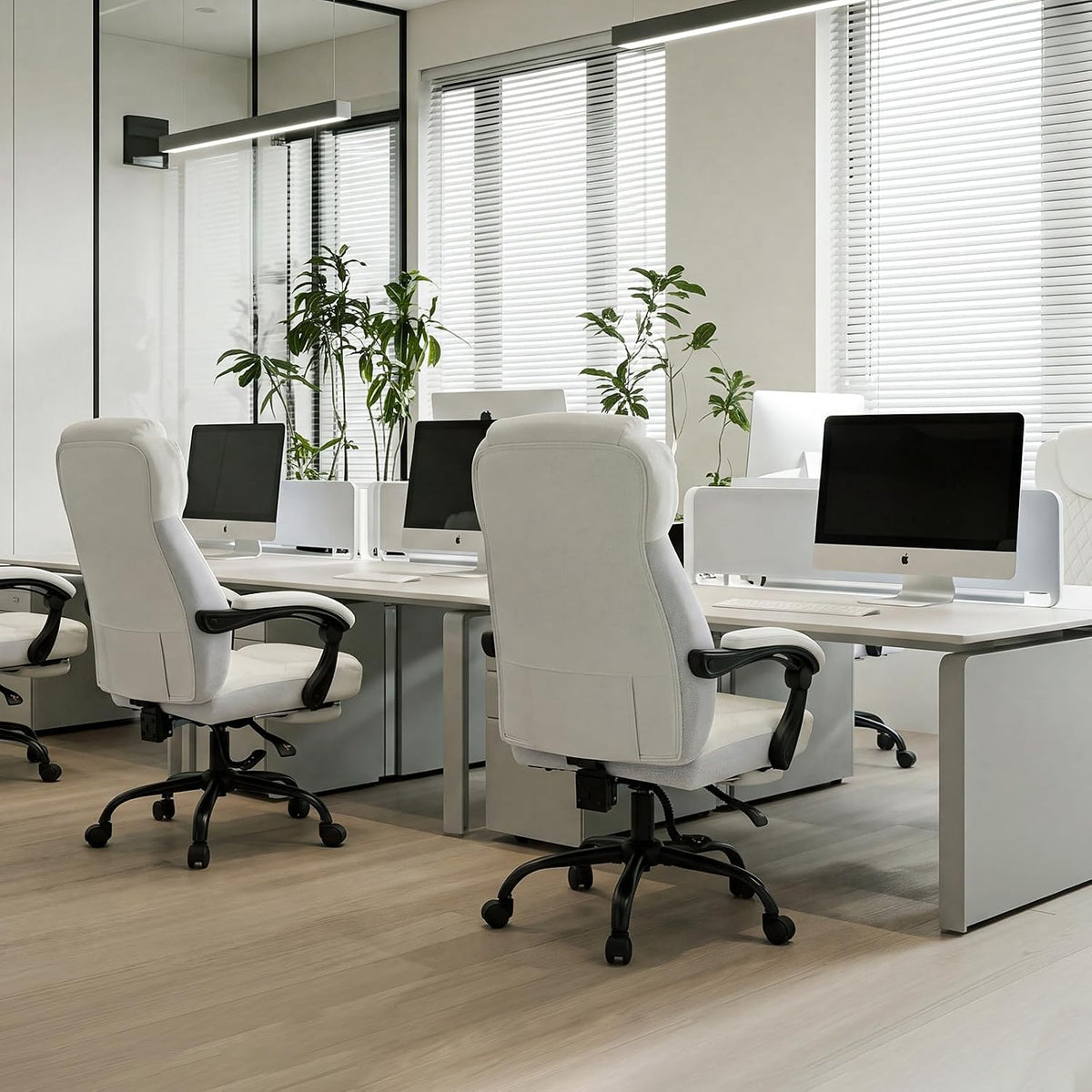 amseatec Big and Tall Office Chair with Footrest, Lumbar Support, White