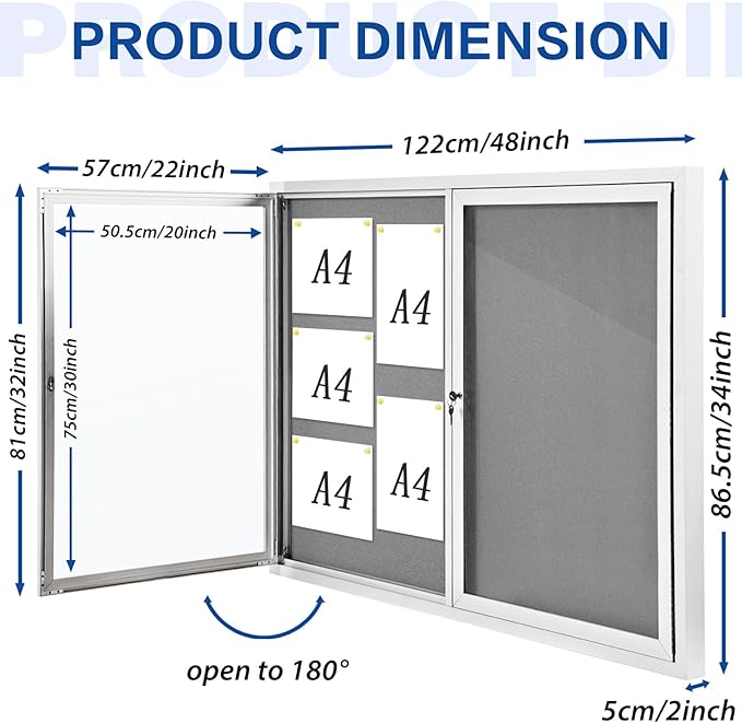 SWANCROWN Weather Resistant Enclosed Bulletin Board Gray Fabric Displays Boards - Image 2