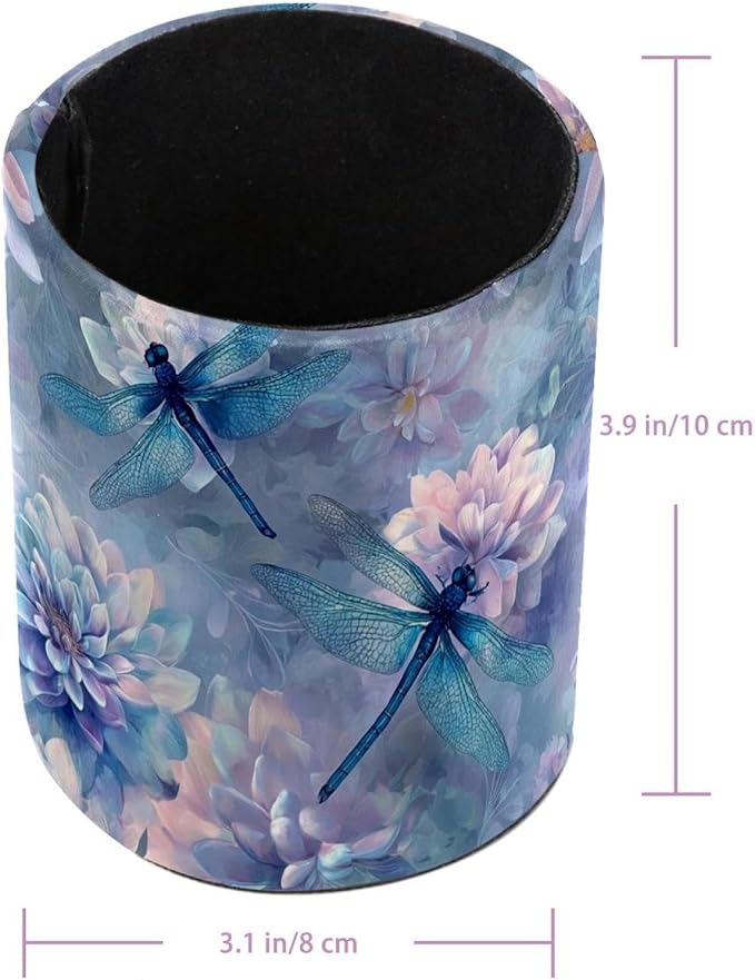 Leather Pen Holder for Desk Dragonfly Beautiful Pencil Cup Desktop Organizer - Image 3