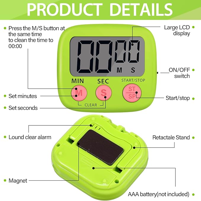 Weewooday 24 Pcs Digital Kitchen Timer Magnetic Timer Bulk On/Off Switch Minute - Image 3