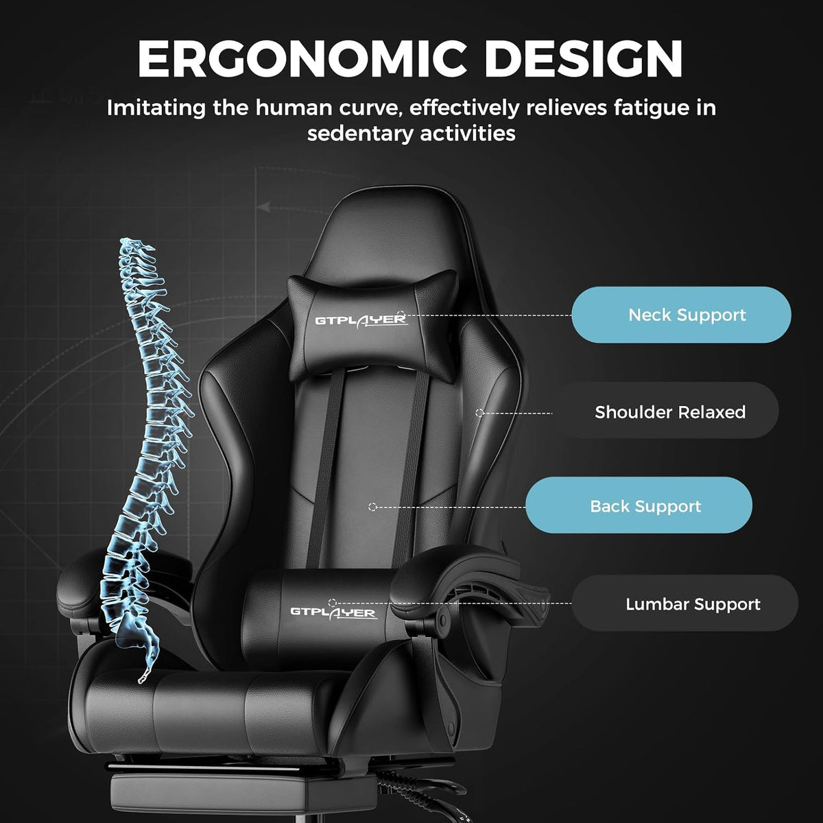 GTPLAYER Gaming Chair, Computer Chair with Footrest and Lumbar Support, Heigh...