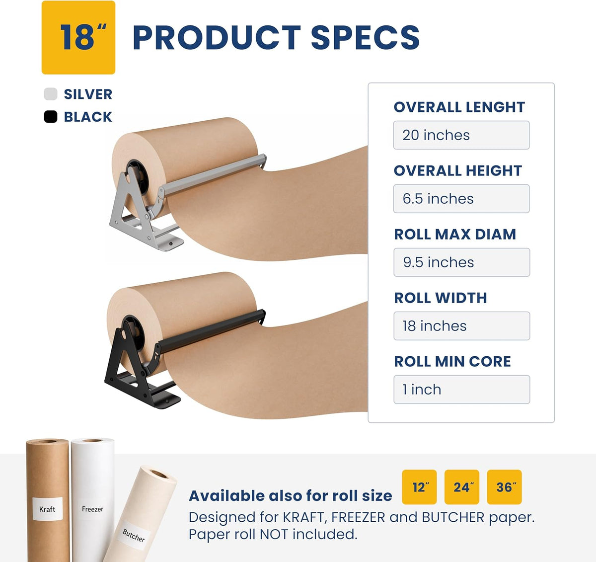 DIY Crew 18 Inch Paper Roll Dispenser and Cutter - Heavy-Duty Wall Mountable,...