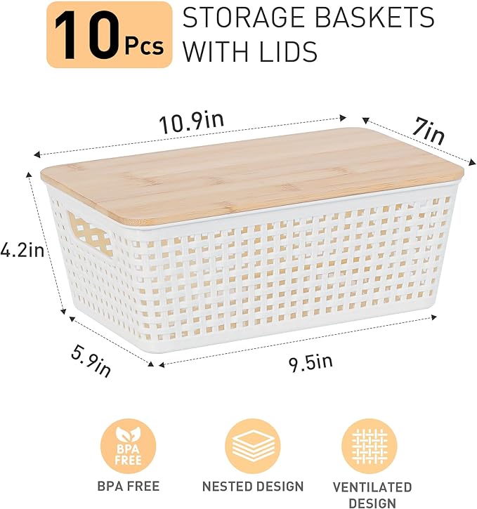 Anywish Storage Bins with Lids 10 Packs, Plastic Storage Bins with Bamboo Lids - Image 2