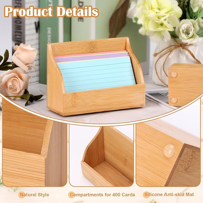SHIQIKEJIPTY 2 Pack Index Card Holder 3X5 Inch Wood Index Card Box - Image 3