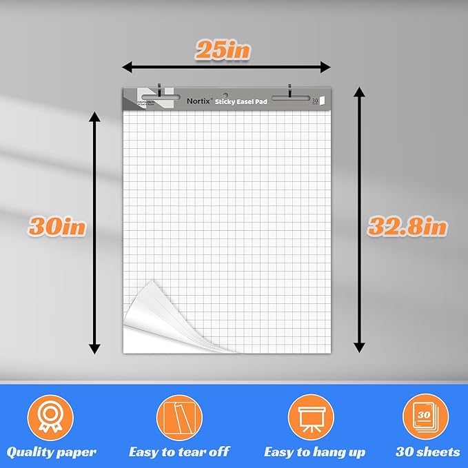 Nortix Sticky Easel Pad, 25x30 Inches Large Self Stick Grid Flip Chart Paper - Image 5