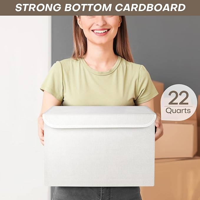Bagnizer Large 22 Quart Linen Fabric Foldable Storage Bin Cube Organizer Basket - Image 4