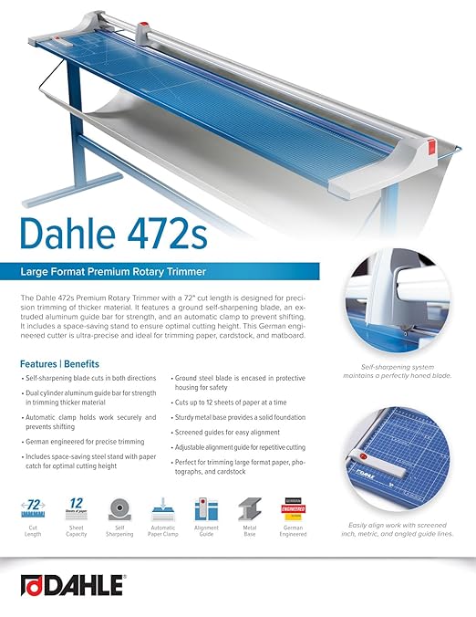 Dahle 472s Premium Rotary Trimmer w/Stand, 12 Sheet Capacity, Self-Sharpening - Image 6