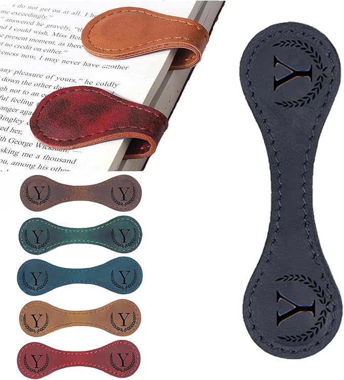 Personalized Magnetic Leather Bookmark, 26 Letters Custom Leather Bookmarks by Artlaza
