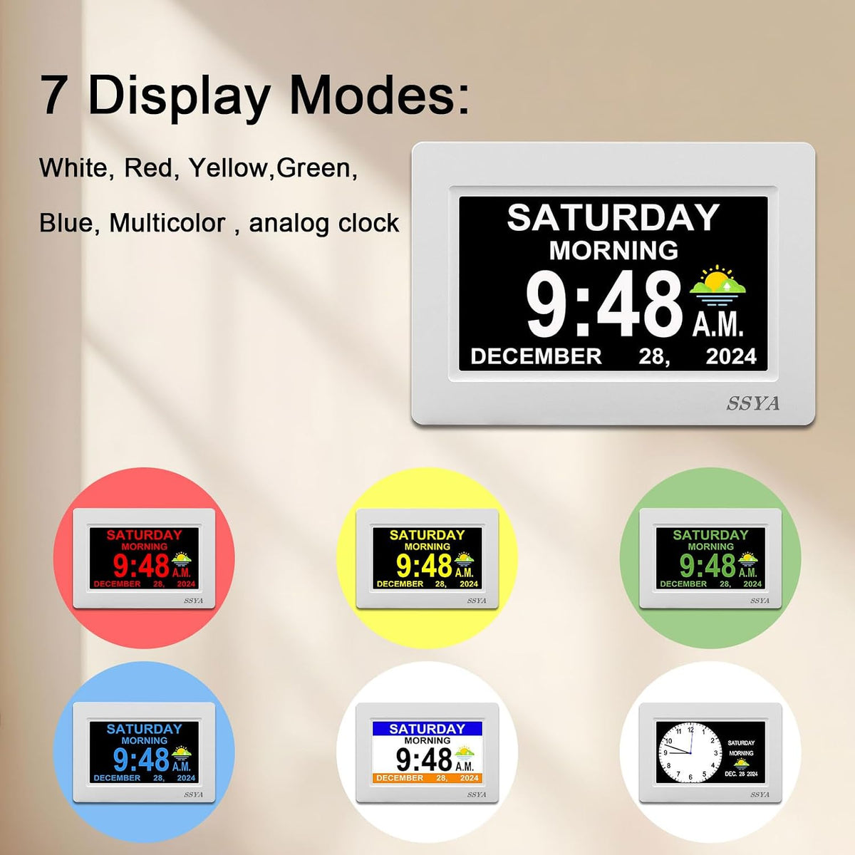 ssya digital calendar alarm clock - dementia clocks, side view