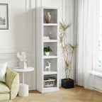 blini 5-Shelf Narrow Bookcase White Wooden Tall Bookshelves Floor Standing