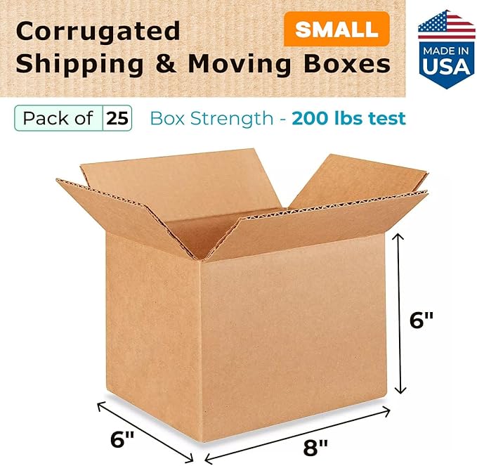 Small Moving & Shipping Boxes 8"L x 6"W x 6"H - Image 2