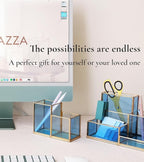 FONDAZZA Gold & Blue Glass Desk Organizer - Image 7