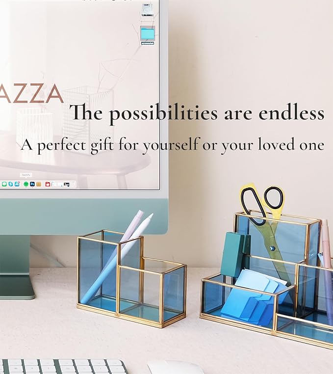 FONDAZZA Gold & Blue Glass Desk Organizer - Image 7