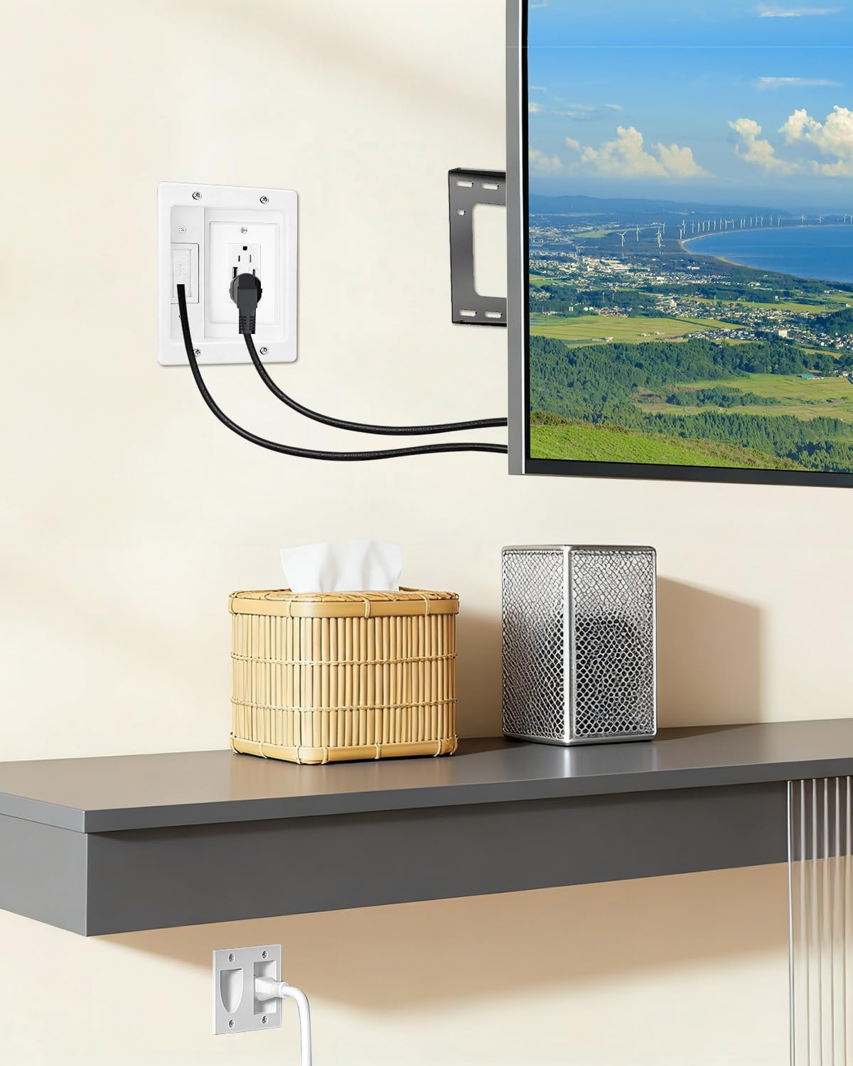 FORGING MOUNT TV Cord Hider for Wall Mounted TV with 2 AC Outlets,USB-A/USB-C...