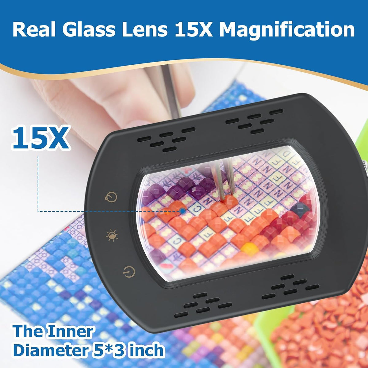 15X Rectangle Magnifying Glass with Light and Stand, Hands-Free Real Glass Li...