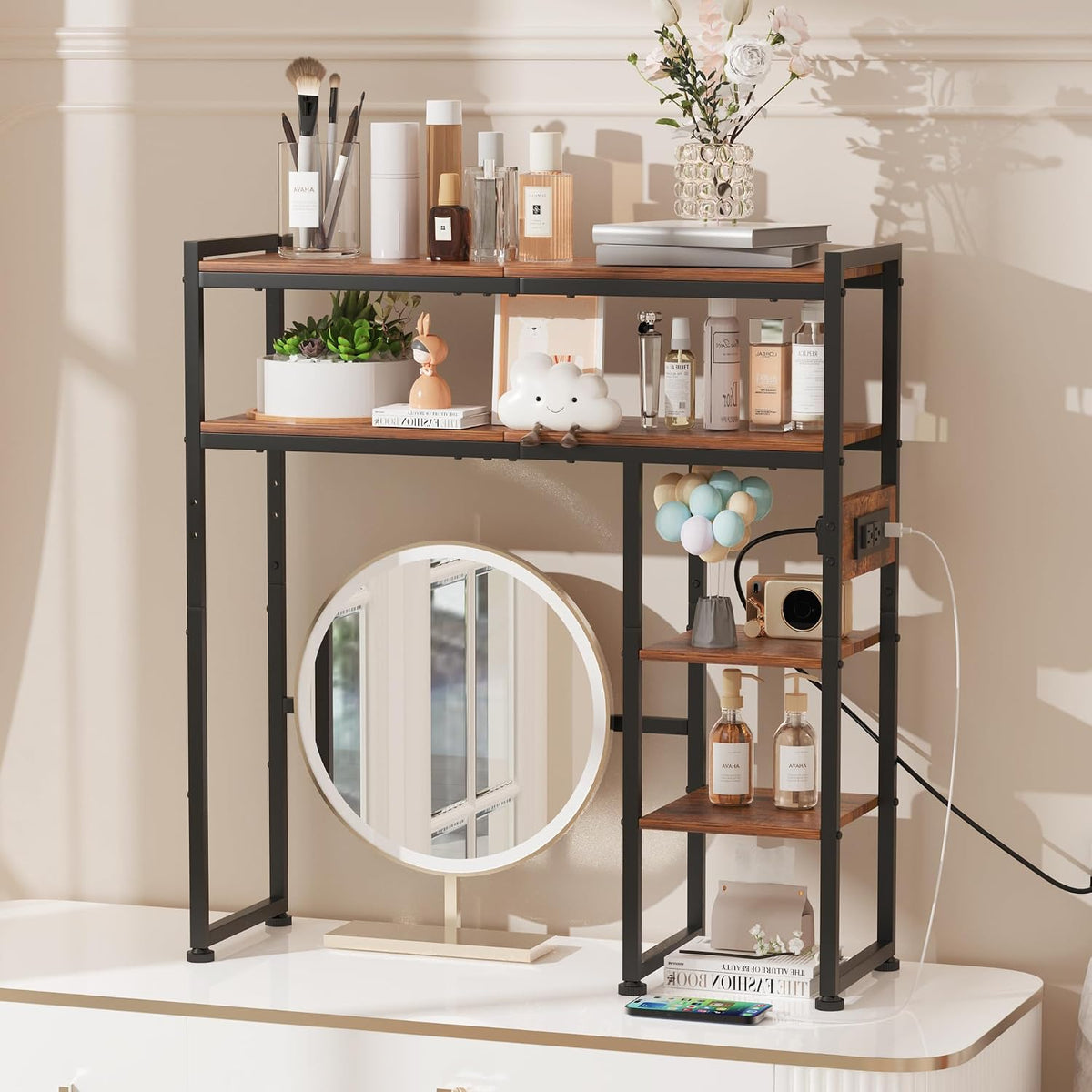 Aetheris Desktop Organizer Shelf, 30" Wooden Office Storage Rack with Ou...