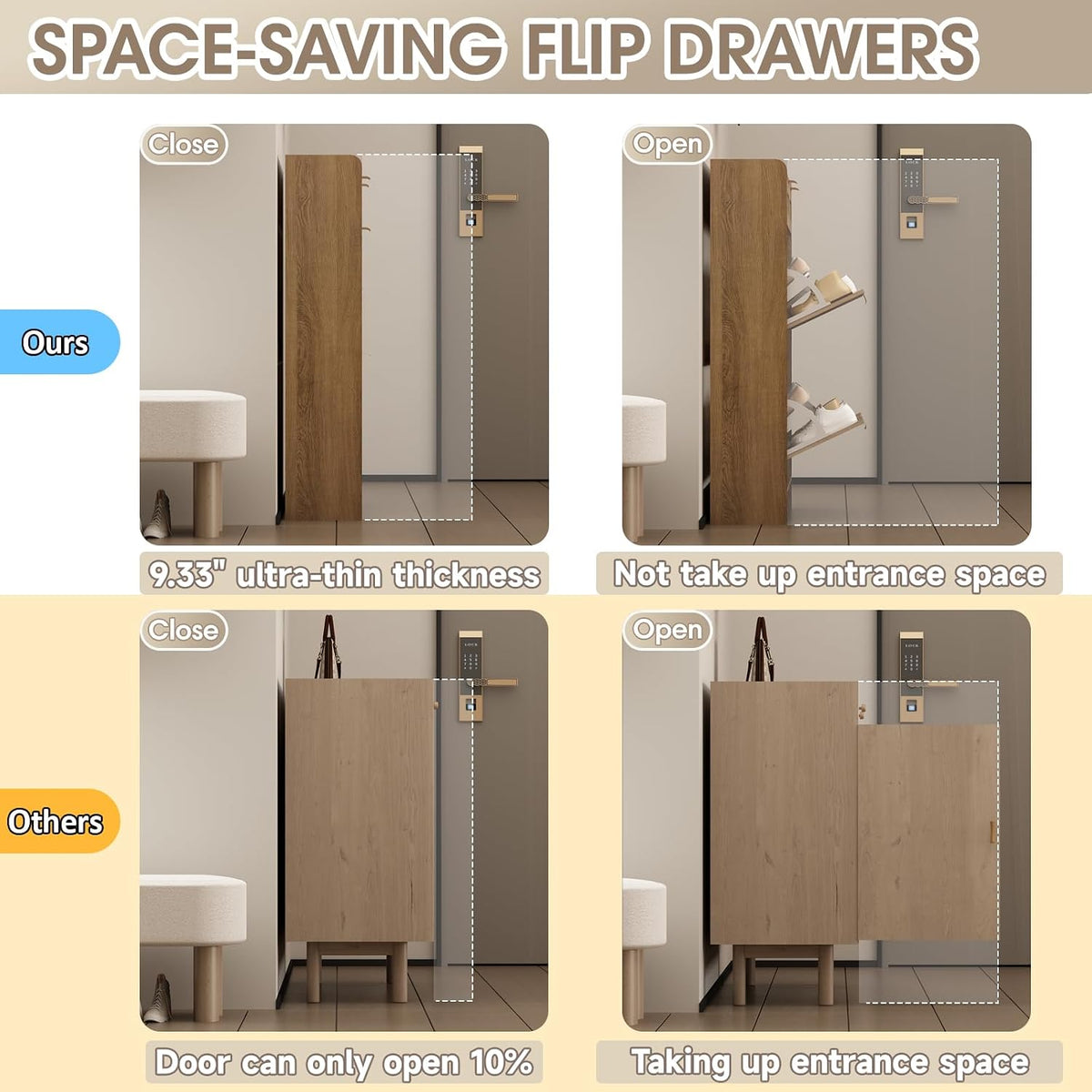 Rattan Shoe Storage Cabinet with 2 Flip Drawers & 2 Drawers, Freestanding...