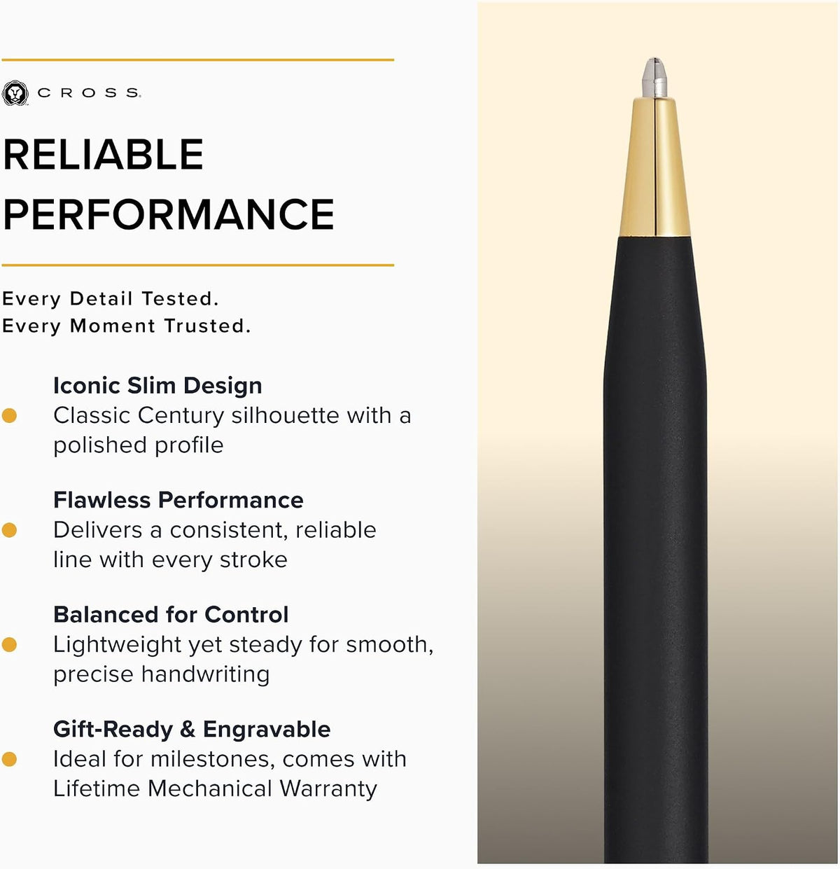 Cross Classic Century Ballpoint Pen, Black & Gold, Medium Point, Black Ink