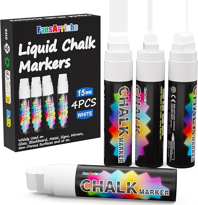 FansArriche White Chalk Markers, 15mm Jumbo Car Window Markers by FansArriche