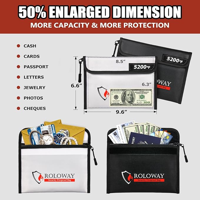 ROLOWAY Fireproof Bag 5200℉ Heat Insulated, Fireproof Money Bag - Image 4