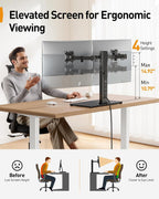 perlegear dual monitor stand with power strip, freestanding, side view