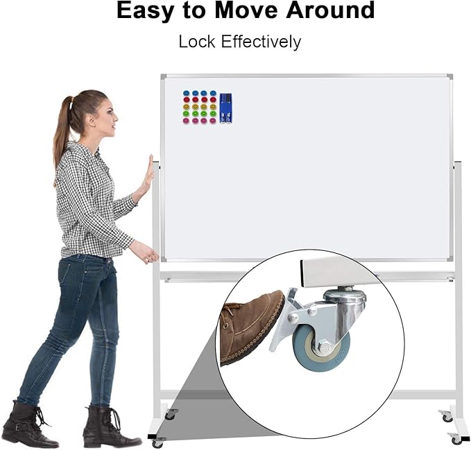 Max-officoo 60"x40" Mobile Whiteboard Double-Sided Magnetic Large Dry Erase - Image 3