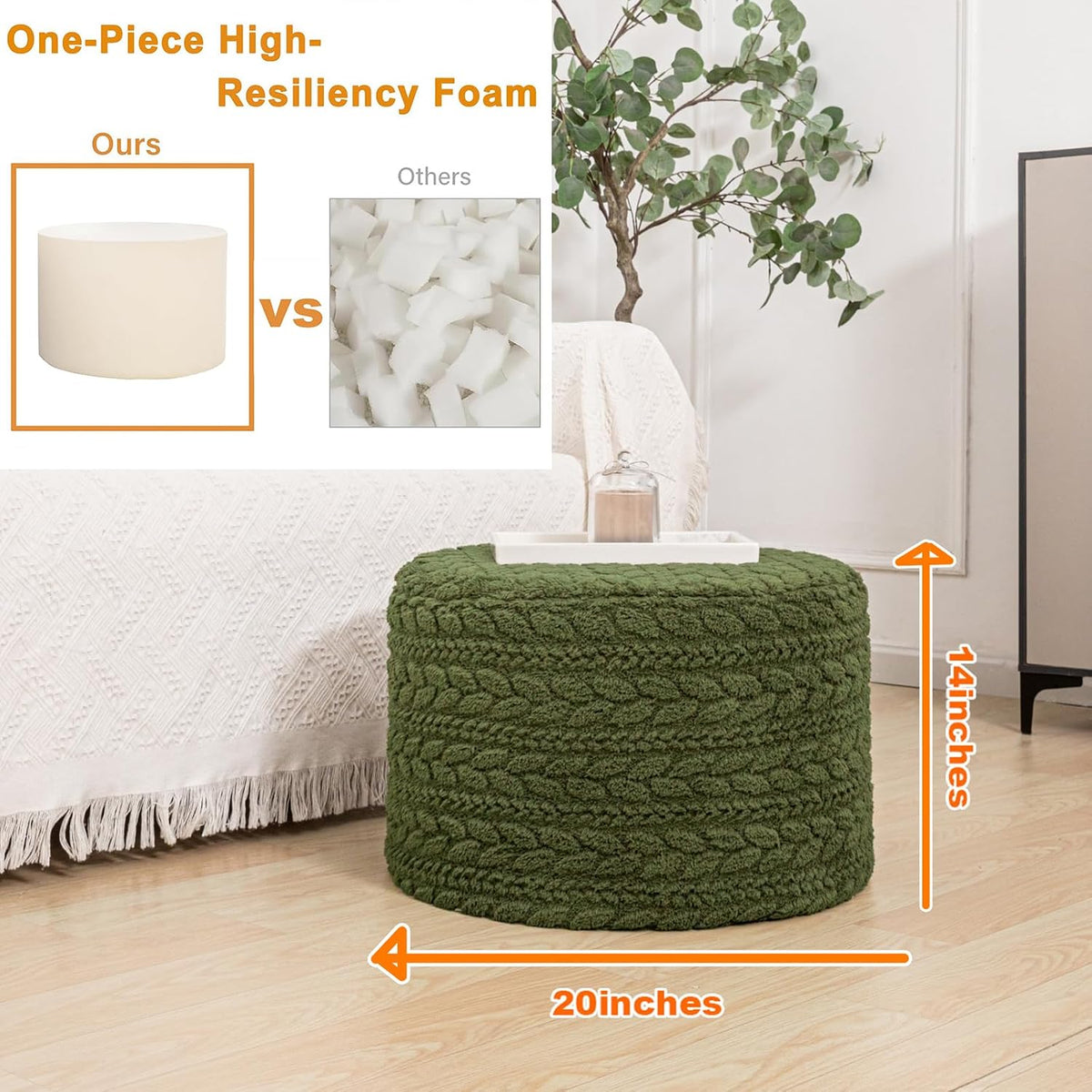 round pouf ottoman foot stool 20x14in ottoman footrest shown in use