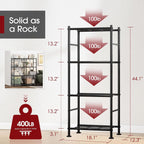 sakugi 2-pack 4-tier metal storage shelves, 18.4"x12.6"44.1", black, close-up detail