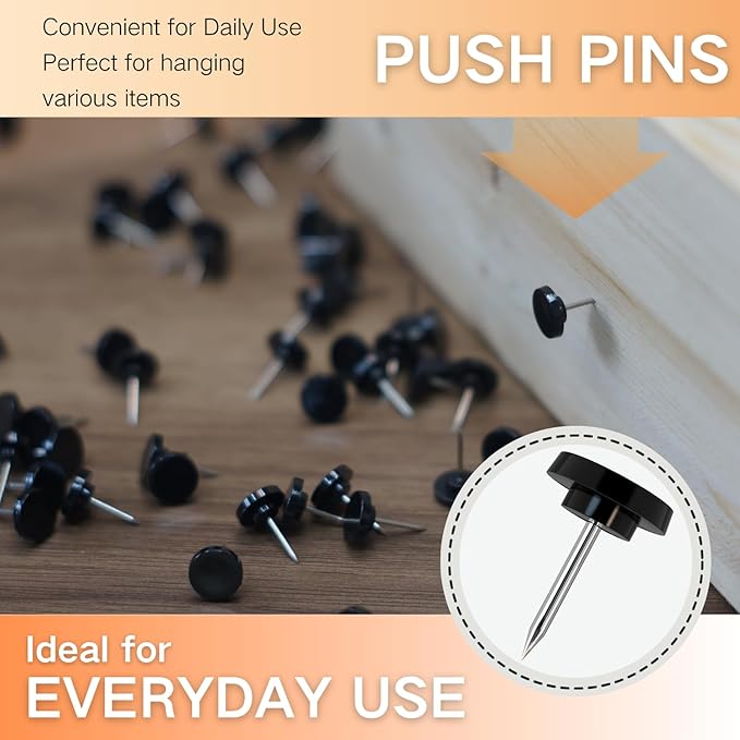 150 PCS Black Flat Push Pins for Wall Thumb Tacks for Walls Flat thumbtacks - Image 4