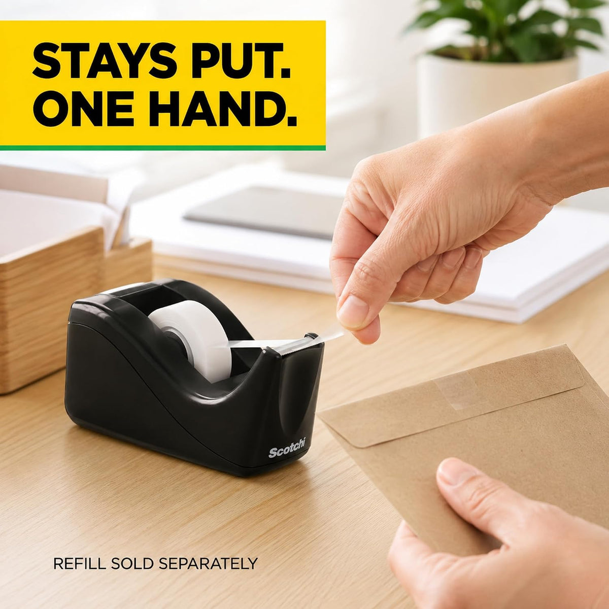 Scotch Desktop Tape Dispenser, Black, 12 Pack, Weighted Non-Skid Base