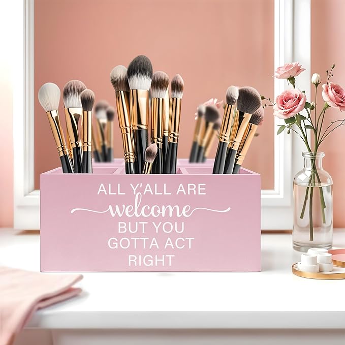 Exqcom Pink Western Makeup Brush Holder, Preppy Western Cowgirl Toothbrush - Image 5