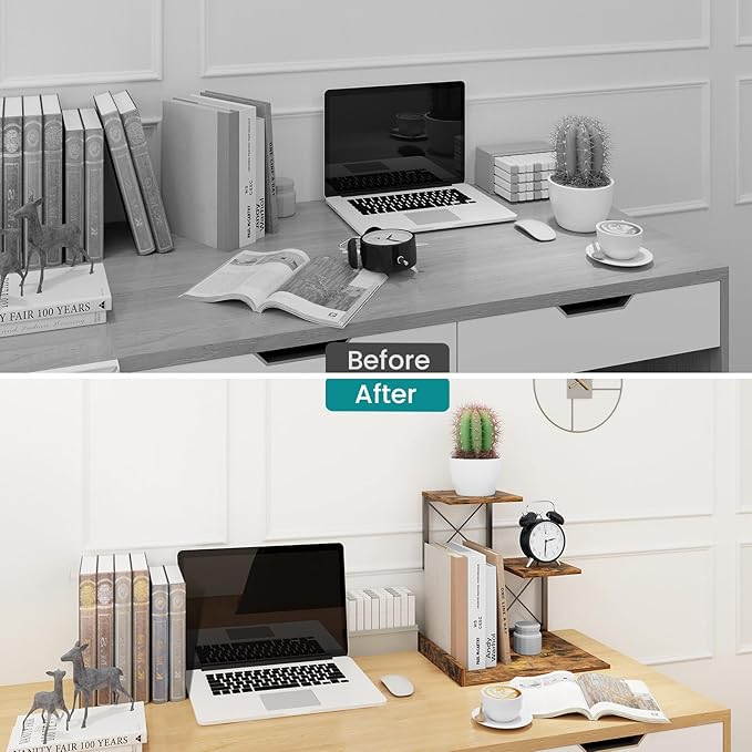 ELITEROO Desk Shelf Organizer, Wood Desktop Organizer Small Bookshelf, 3 Tier - Image 7