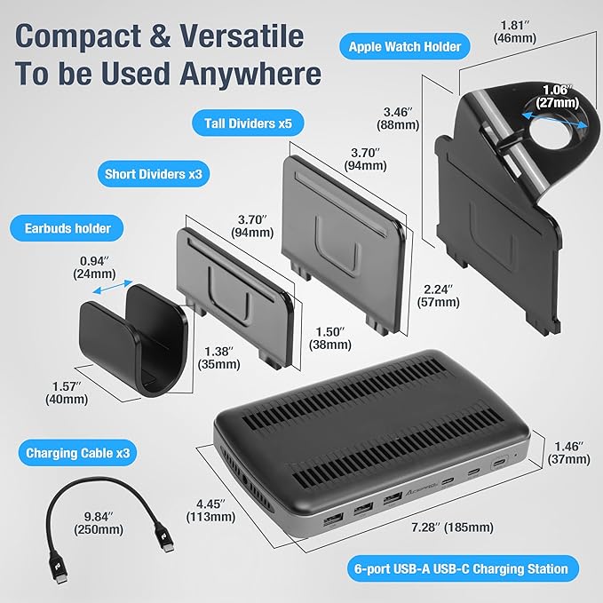 AceProAV 160W 6-Port USB-C and USB-A Charging Station Organizer - Image 6