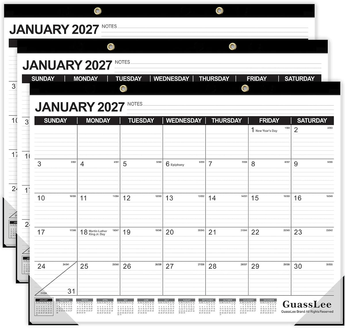 GuassLee Large Desk Calendar 2027 3 Pack, 18 Months Jan 2027–Jun 2028