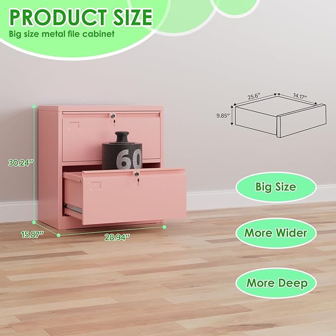 SUXXAN 2 Drawer File Cabinet, Lateral Filing Cabinet - Image 3